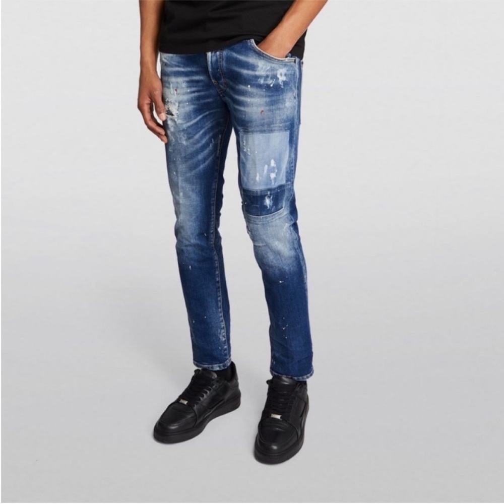 DSQUARED2 Distressed Skinny Skater Patchwork Jeans Blue Size 29 - Picture 2 of 16